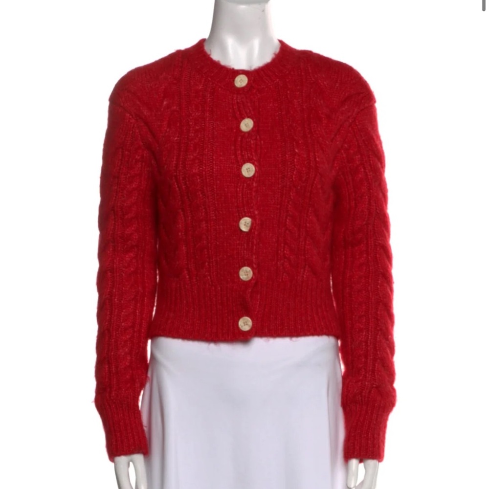 Helsa Red Cable Knit Button-Front cardigan